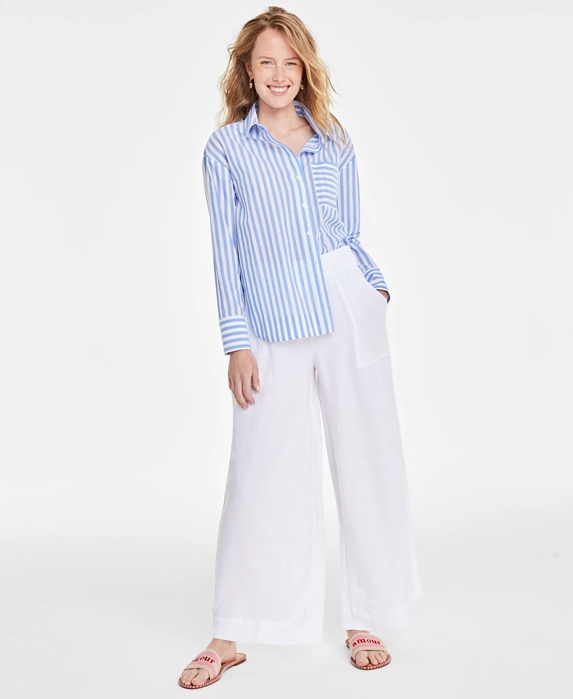 On 34th Women's Stripe Relaxed-Fit Shirt, Created for Macy's