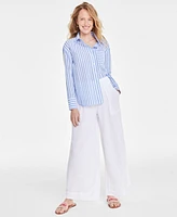 On 34th Women's Stripe Relaxed-Fit Shirt, Created for Macy's