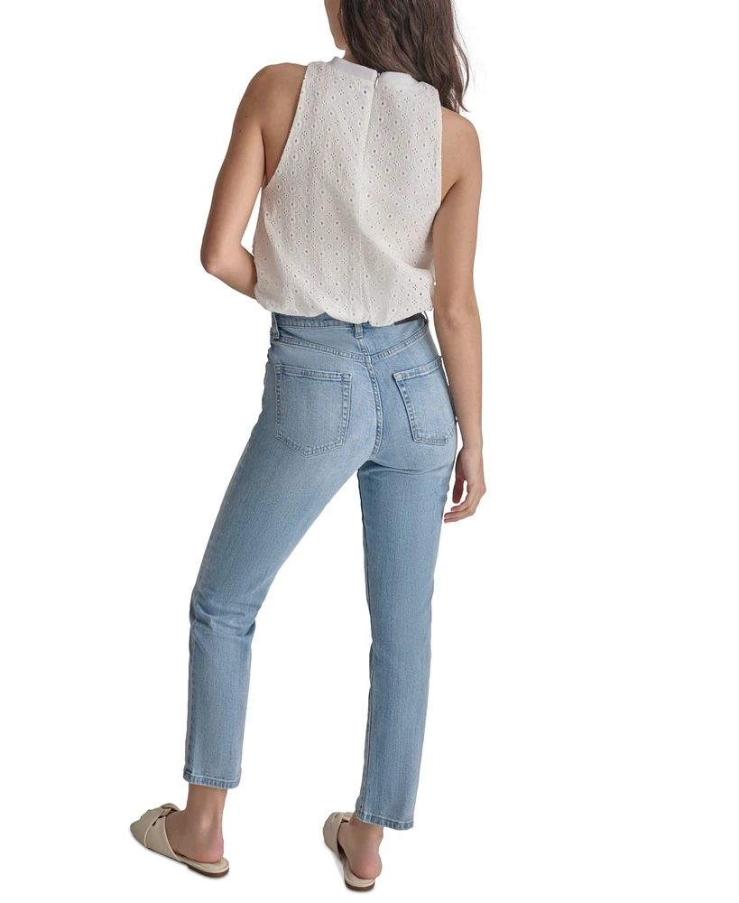 Dkny Jeans Women's Sleeveless Eyelet Cropped Top