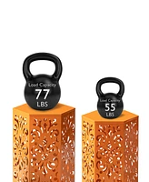 Glitzhome Multi-Functional Set of 2 Orange Cutout Floral Hexagonal Garden Stools or Planter Stand