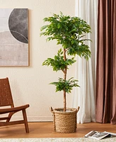 Glitzhome 5ft. Creative Shaped Faux Ficus Tree in Pot