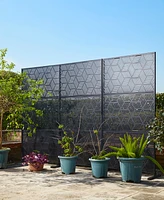Glitzhome Black Geometric Pattern Privacy Panel Room Divider with Riser Feet