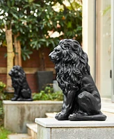 Glitzhome Set of 2 Black Sitting Lion Garden Statue