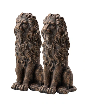 Glitzhome Set of 2 Oversized Bronze Sitting Lion Garden Statue