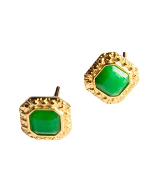 seree Park - Green jade square stud earrings