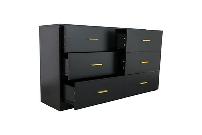 Simplie Fun Modern Black 6-Drawer Dresser For Bedroom - Ample Storage Wide Chest Of Drawers, Sturdy & Safe