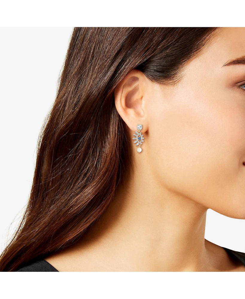 Jessica Simpson Womens Evil Eye Dangle Earrings - Gold-Tone Evil Eye Earrings with Pearl and Rhinestones
