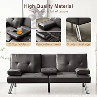 Simplie Fun Convertible Sofa Bed Adjustable Couch Sleeper Modern Faux Leather Recliner Reversible Loveseat Folding Daybed Guest Bed, Removable Armrest
