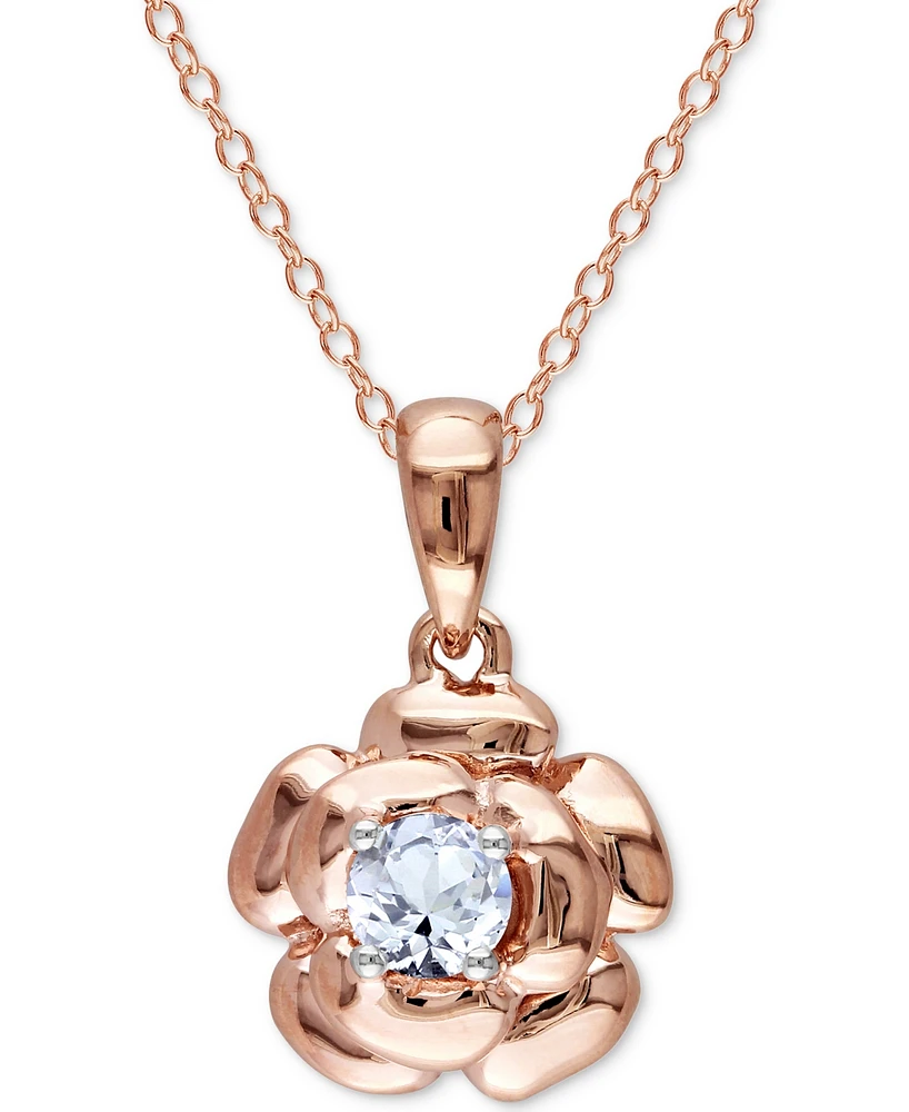 Lab-Grown White Sapphire Rose 18" Pendant Necklace (1/3 ct. t.w.) in Rose-Plated Sterling Silver