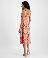 Anne Klein Women's Linen-Blend Floral-Print Midi Dress