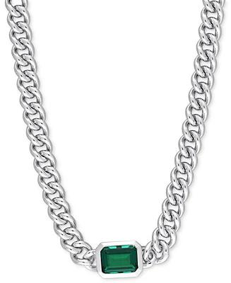 Lab-Grown Emerald Curb Link Collar Necklace (7/8 ct. t.w.) in Sterling Silver