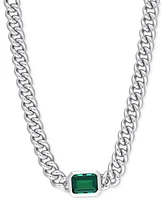 Lab-Grown Emerald Curb Link Collar Necklace (7/8 ct. t.w.) in Sterling Silver