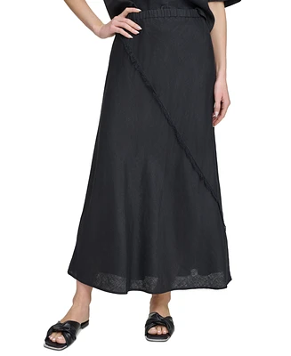 Dkny Women's Pull-On Fringe-Trim Linen Skirt