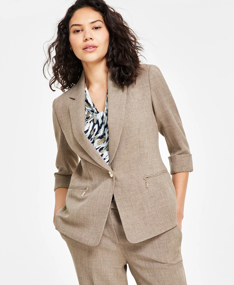 Kasper Petite Zip-Pocket One-Button Blazer