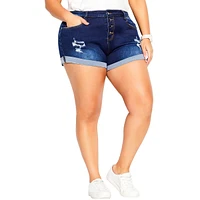 City Chic Plus Size Denim Distressed Detail Cuff Short
