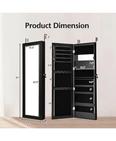 Sugift Lockable Wall Door Mounted Mirror Jewelry Cabinet with Led Lights
