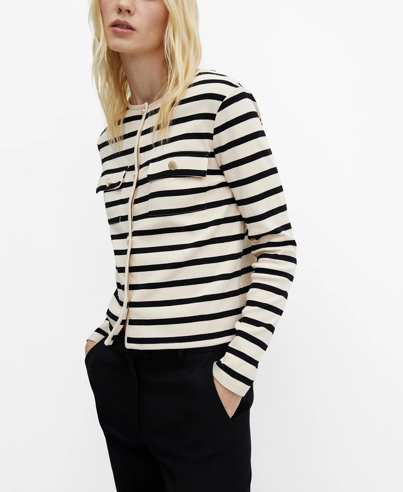 Mango Women's Buttons Detail Striped Cardigan