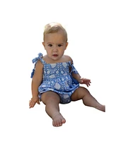 Mer St. Barth Baby Girls Zoe Shoulder Tie Baby Romper Farida Blue