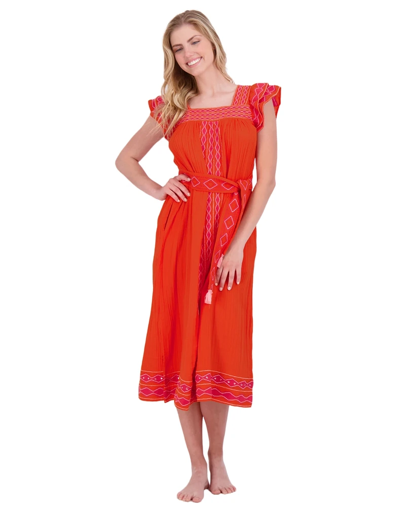 Mer St. Barth Women's Maxi Sandrine Dress Poppy Embroidery