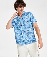 Guess Men's Tile-Print Button-Down Camp Shirt