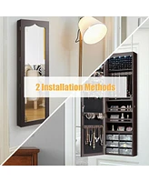 Sugift Door Hanging Mirror Jewelry Armoire with Full Length Mirror and 6 Drawers