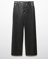 Mango Women's Leather Effect High Waist Pants