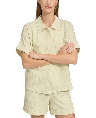 Andrew Marc Sport Women's Short-Sleeve Gauze Button-Front Camp Shirt