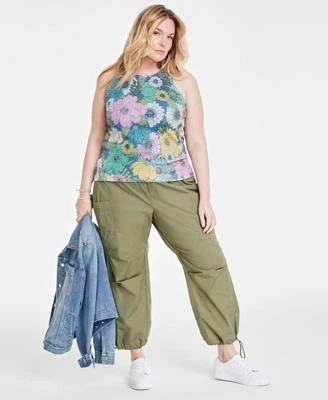 On 34th Trendy Plus Size Sequined Floral Print Tank Top Drawstring Hem Utility Pants Created For Macys