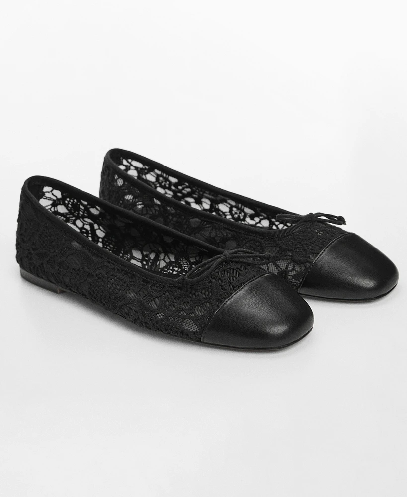 Mango Women's Bow Detail Lace Ballerinas