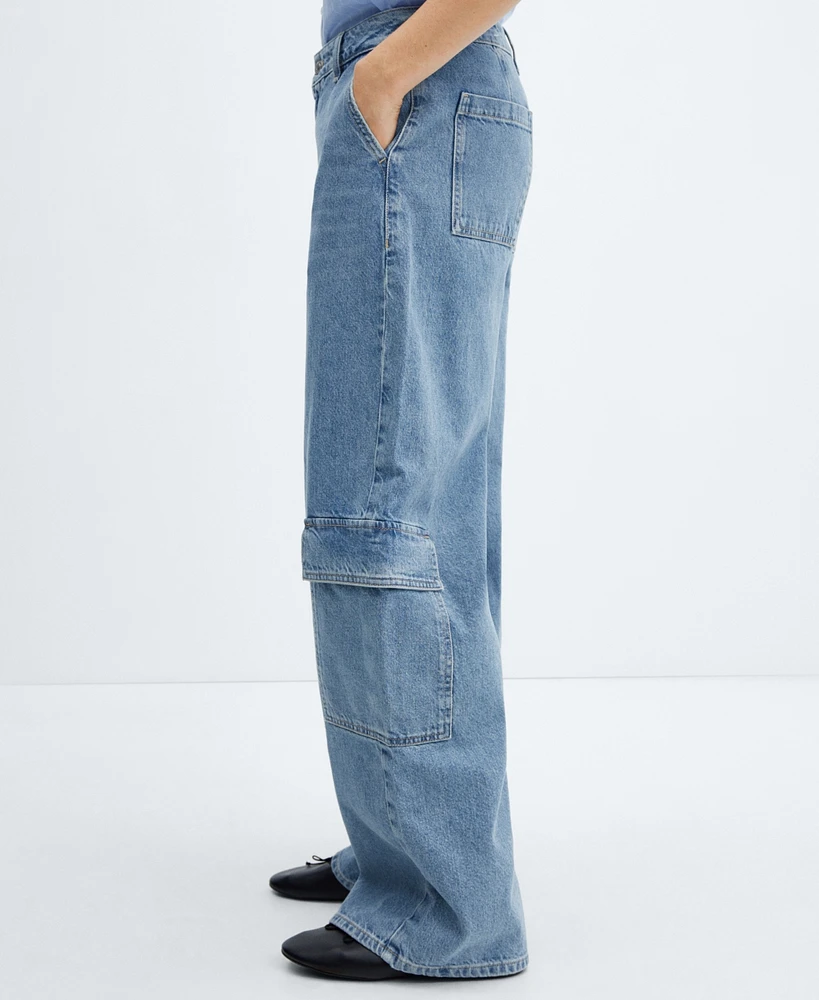 Mango Women's Pockets Detail Loose Cargo Jeans