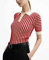 Mango Women's Striped Polo-Neck Sweater