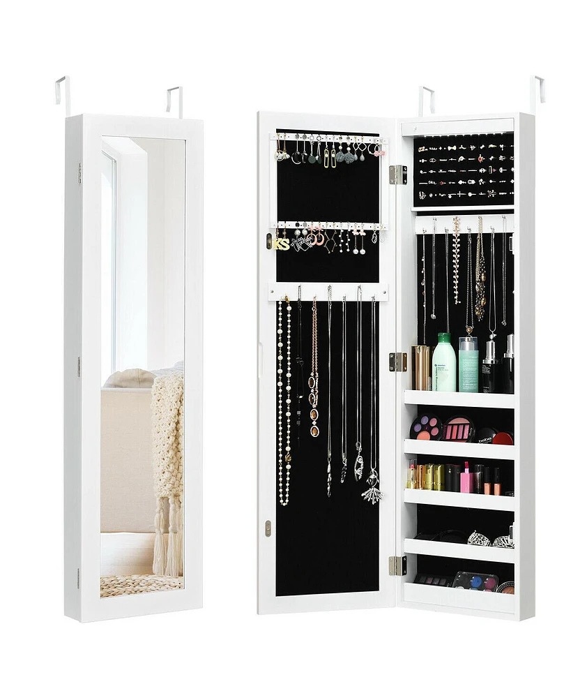 Sugift Wall And Door Mirrored Jewelry Cabinet With Led Light
