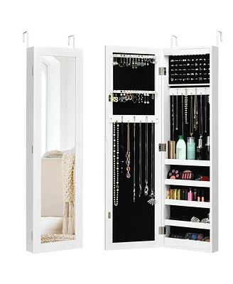 Sugift Wall And Door Mirrored Jewelry Cabinet With Led Light