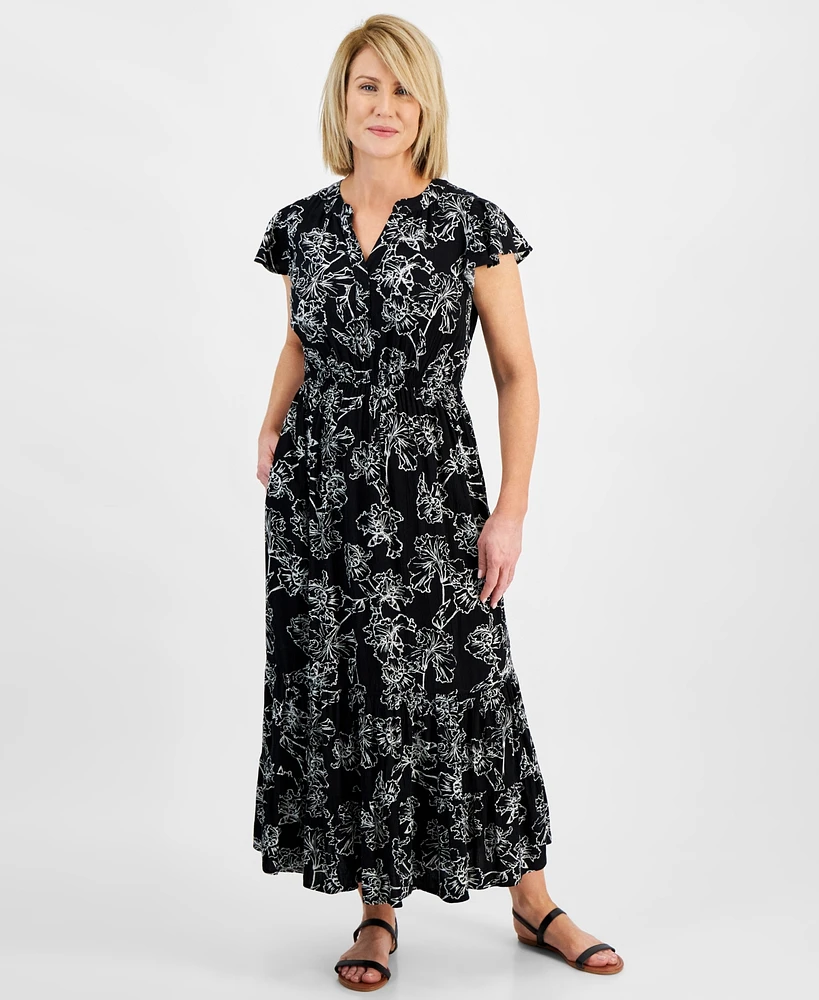 Style & Co Petite Iris Dreams Ruffled Tiered Maxi Dress, Created for Macy's