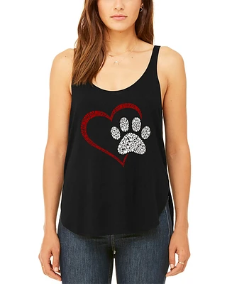 La Pop Art Women's Premium Word Paw Heart Flowy Tank Top