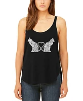 La Pop Art Women's Premium Word Cat Tail Heart Flowy Tank Top