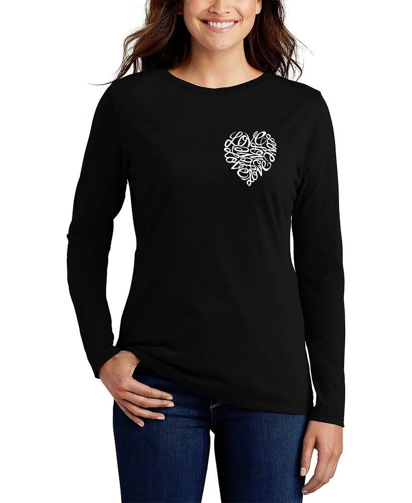 La Pop Art Women's Word Cursive Heart Long Sleeve T-Shirt