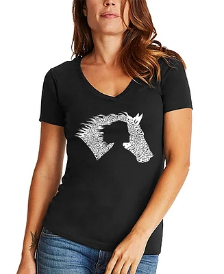 La Pop Art Women's Word Girl Horse V-Neck T-Shirt