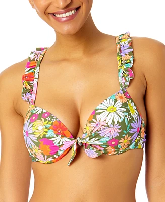 Salt + Cove Women's Printed Ruffle-Strap Push Up Underwire Bikini Top, Created for Macy's