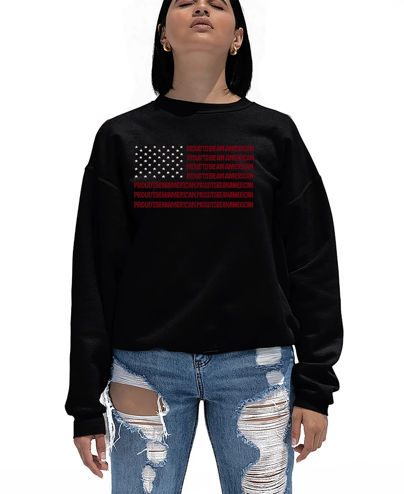 La Pop Art Women's Word Proud To Be An American Crewneck Sweatshirt