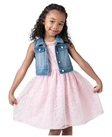 Rare Editions Toddler & Little Girls Denim Vest and Embroidered Dress Outfit, 2 Pc