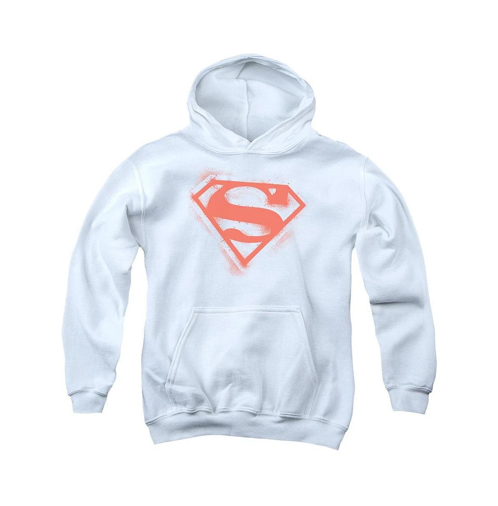 Superman Boys Youth Spray Paint Shield Pull Over Hoodie / Hooded Sweatshirt