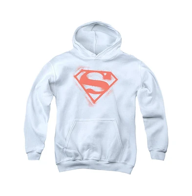 Superman Boys Youth Spray Paint Shield Pull Over Hoodie / Hooded Sweatshirt