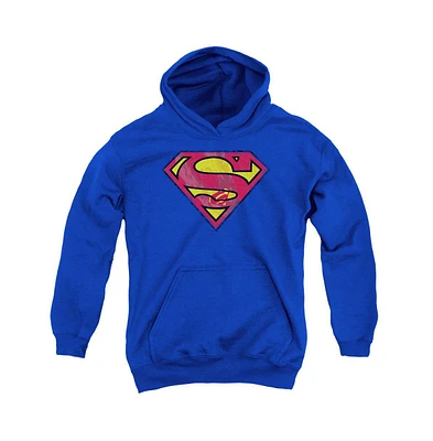 Superman Boys Youth Action Shield Pull Over Hoodie / Hooded Sweatshirt