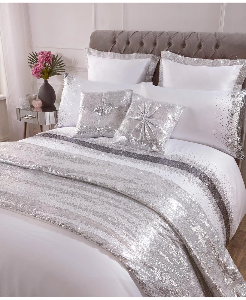 By Caprice Home Monroe Sequined Sateen Duvet Cover Set With Matching Pillow Cases king
