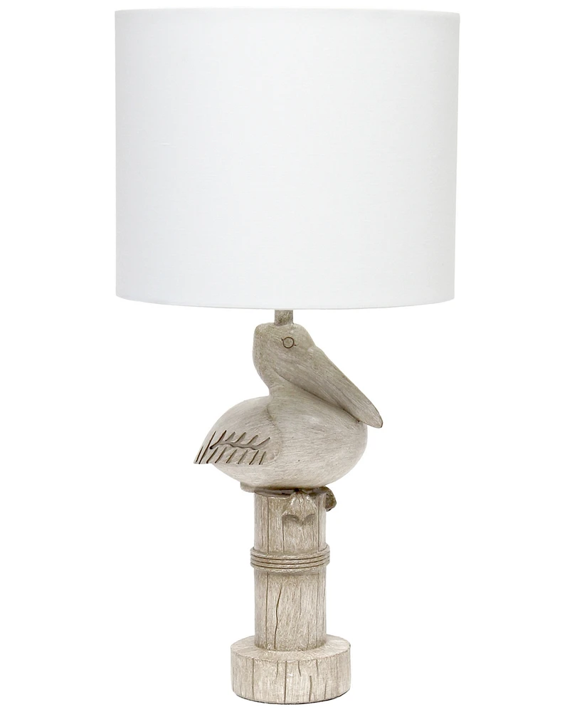 Simple Designs Shoreside 17.25" Tall Coastal Sitting Pelican Beige Wash Polyresin Bedside Table Desk Lamp