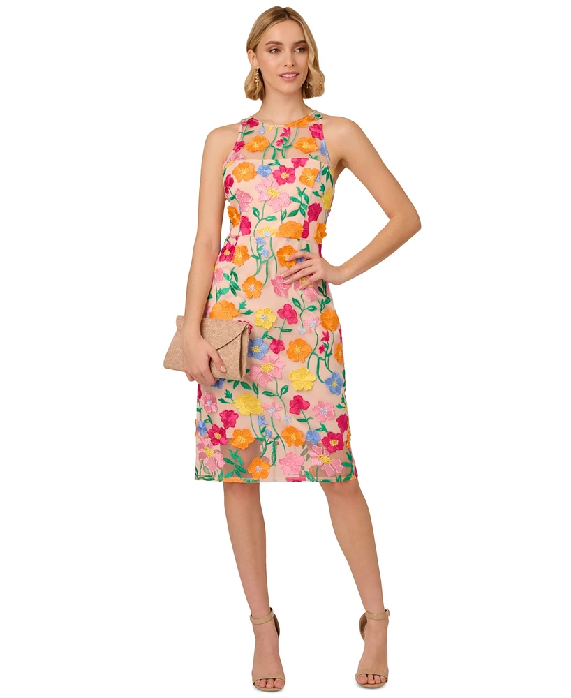 Adrianna Papell Women's Floral-Embroidered Column Dress