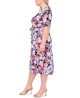 Msk Plus Size Paisley-Print Midi Dress