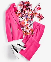 Bar Iii Textured Blazer Tie Front Blouse High Rise Pants Created For Macys