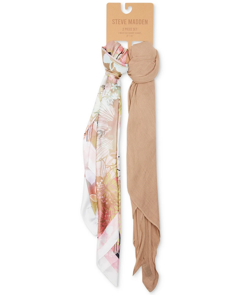 Steve Madden Women's Satin Square & Gauze Square Scarf Set